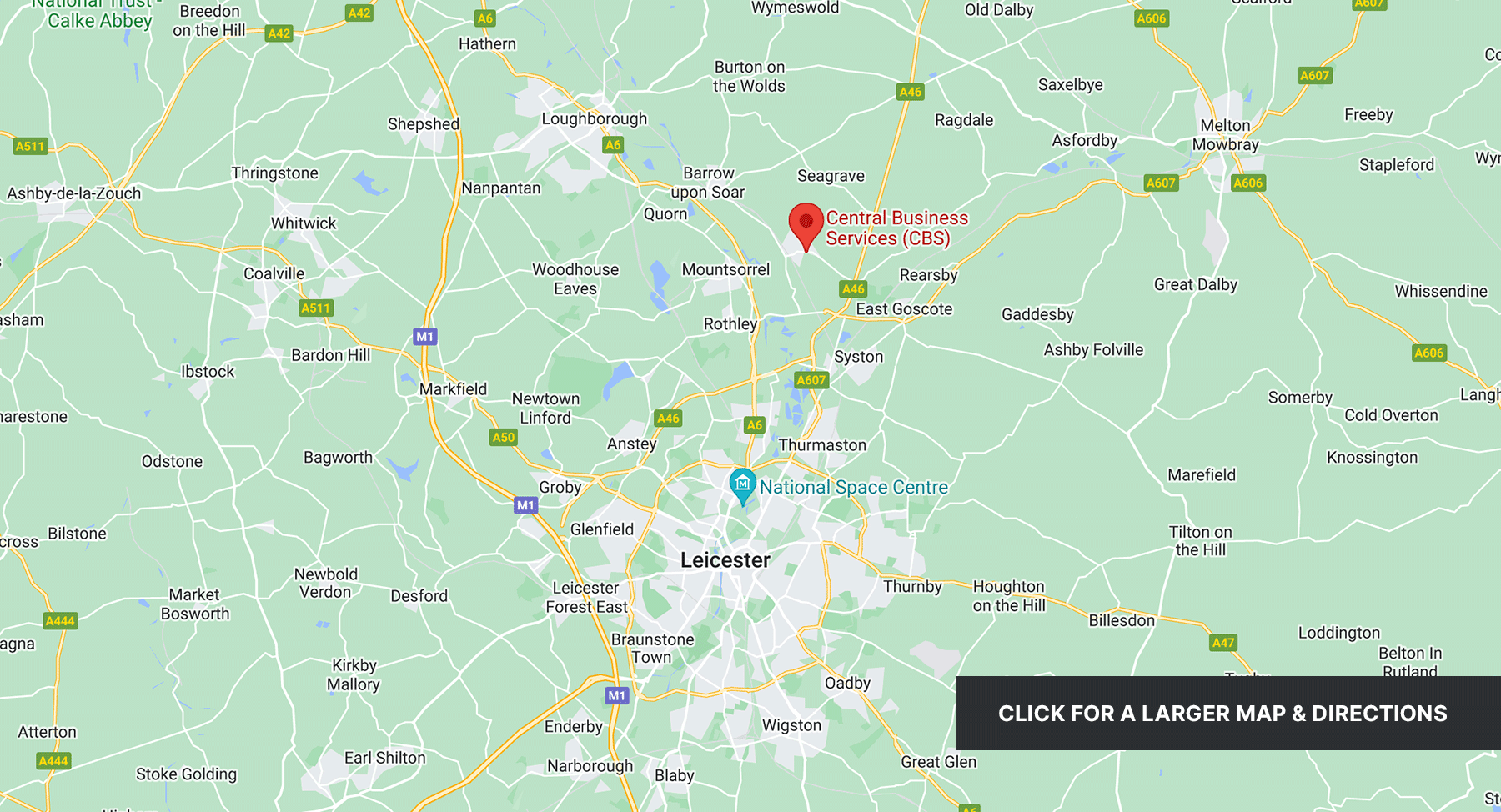 A map showing the location of Central Business Services